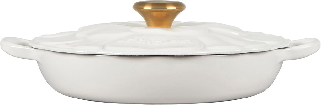 Le Creuset Enameled Cast Iron Signature Petal Braiser, 2.25 qt., White w/Gold Knob