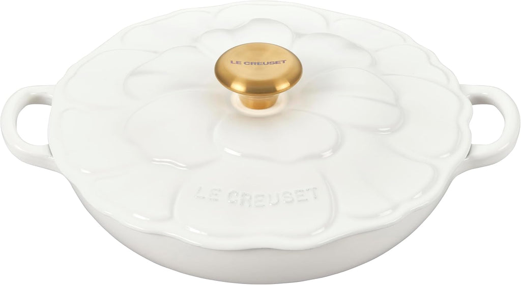 Le Creuset Enameled Cast Iron Signature Petal Braiser, 2.25 qt., White w/Gold Knob