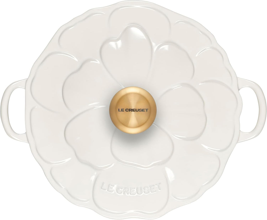Le Creuset Enameled Cast Iron Signature Petal Braiser, 2.25 qt., White w/Gold Knob