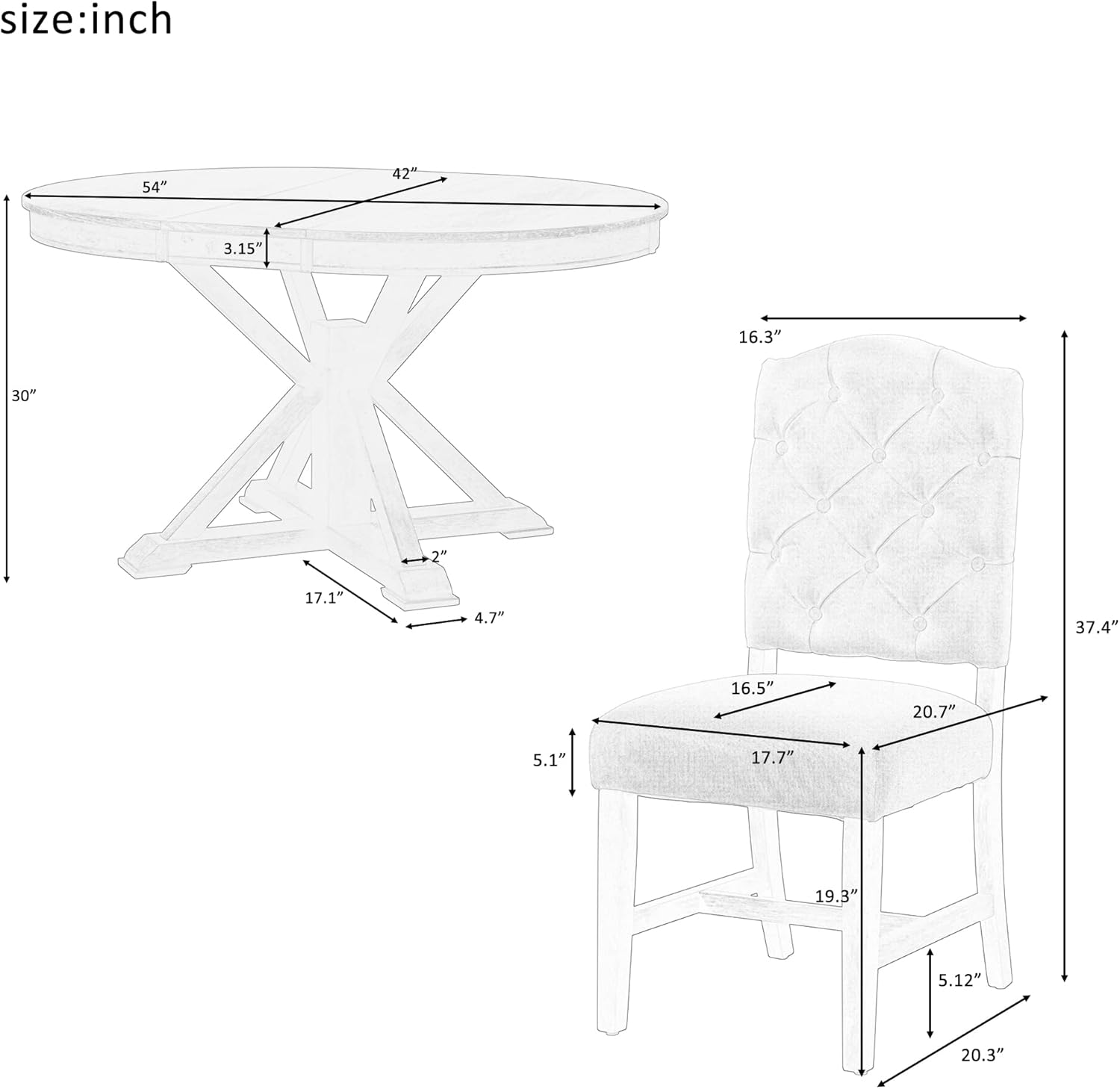 5-Piece Solid Wood Dining Table Set for 4, Extendable Round Kitchen Table Set with 4 Upholstered Chairs, Farmhouse Table and Chairs Set for Kitchen, Dining Room, Living Room, Natural