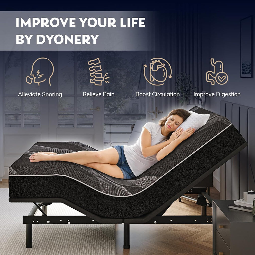 Twin XL Adjustable Bed Base Frame with Wireless Remote + 12 Inch Twin XL Gel Memory Foam Mattress Bed in a Box, Head and Foot Incline, Zero Gravity, Fiberglass Free, 80" × 38"