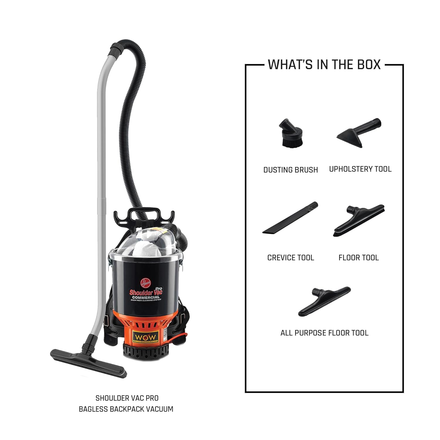 Commercial Shoulder Vac Pro Backpack Bagged Vacuum Cleaner, with HEPA Media Filter, Lightweight with Extra Long Cord, Chiropractic Design, for Carpet and Hard Floors, C2401, Black