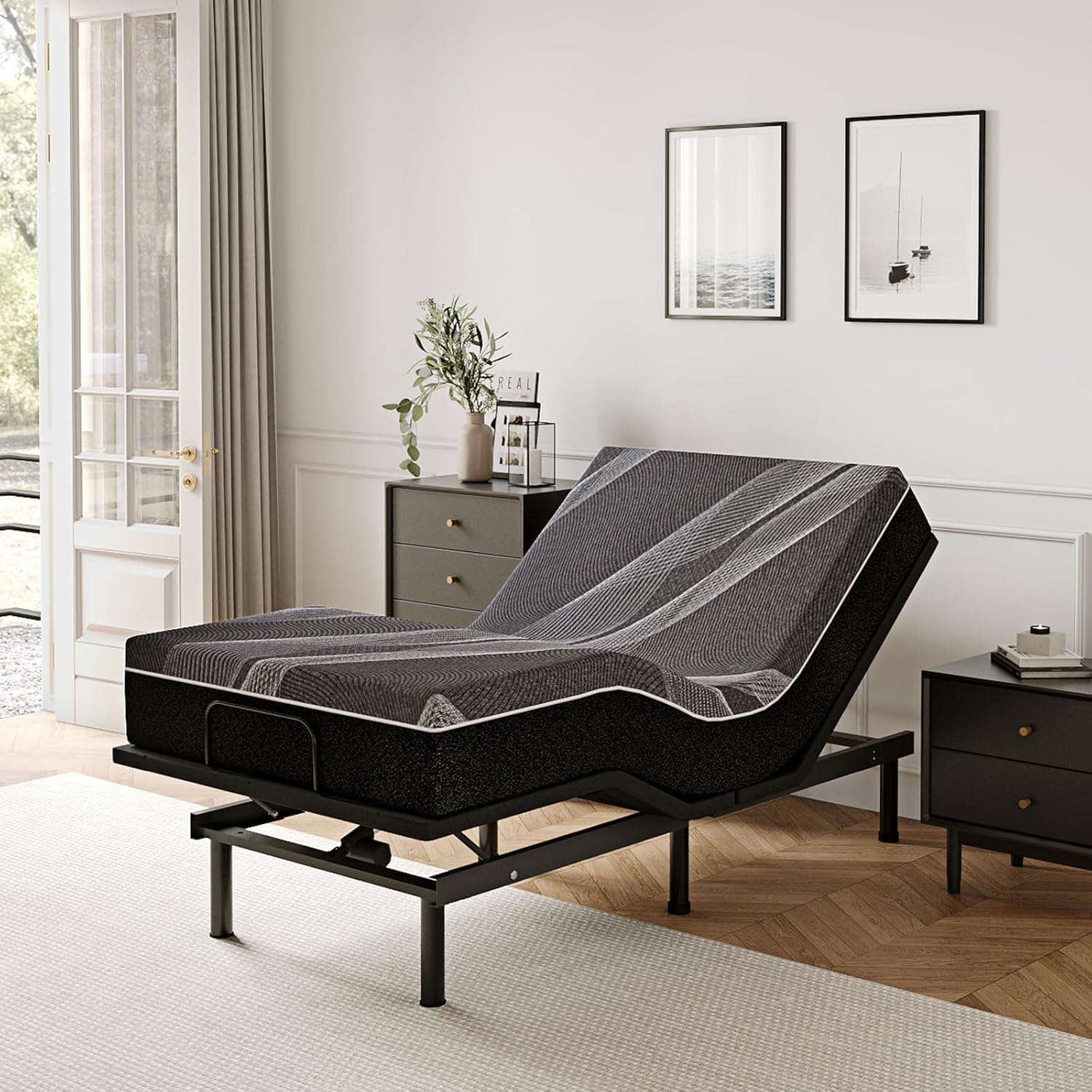 Twin XL Adjustable Bed Base Frame with Wireless Remote + 12 Inch Twin XL Gel Memory Foam Mattress Bed in a Box, Head and Foot Incline, Zero Gravity, Fiberglass Free, 80" × 38"